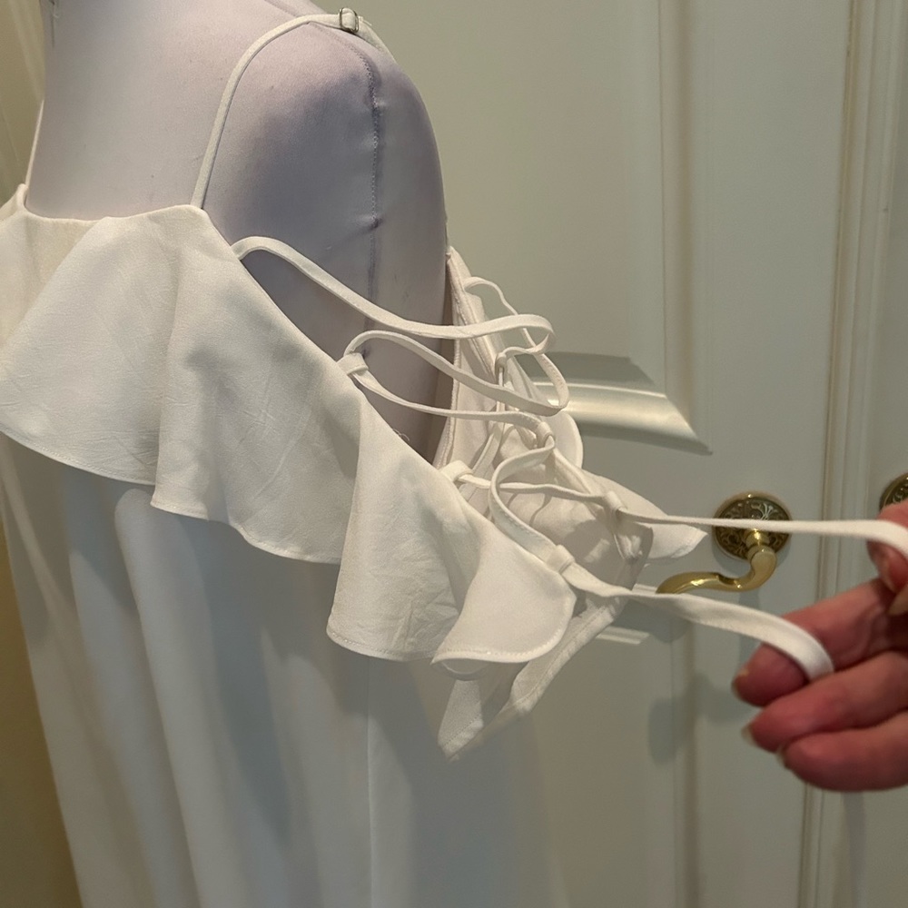 NWOT Loveriche white dress with lace up cold shoulder sleeves